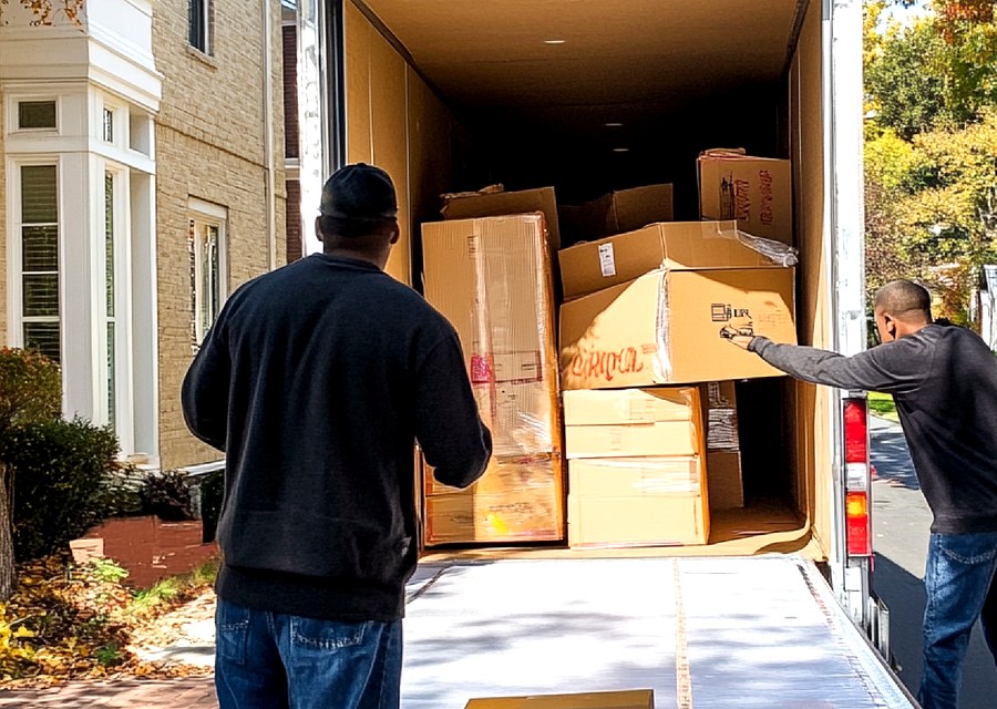 Packed moving truck ready for cross-country transport