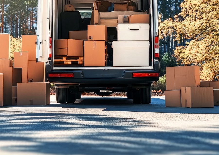 Packed moving truck ready for cross-country transport