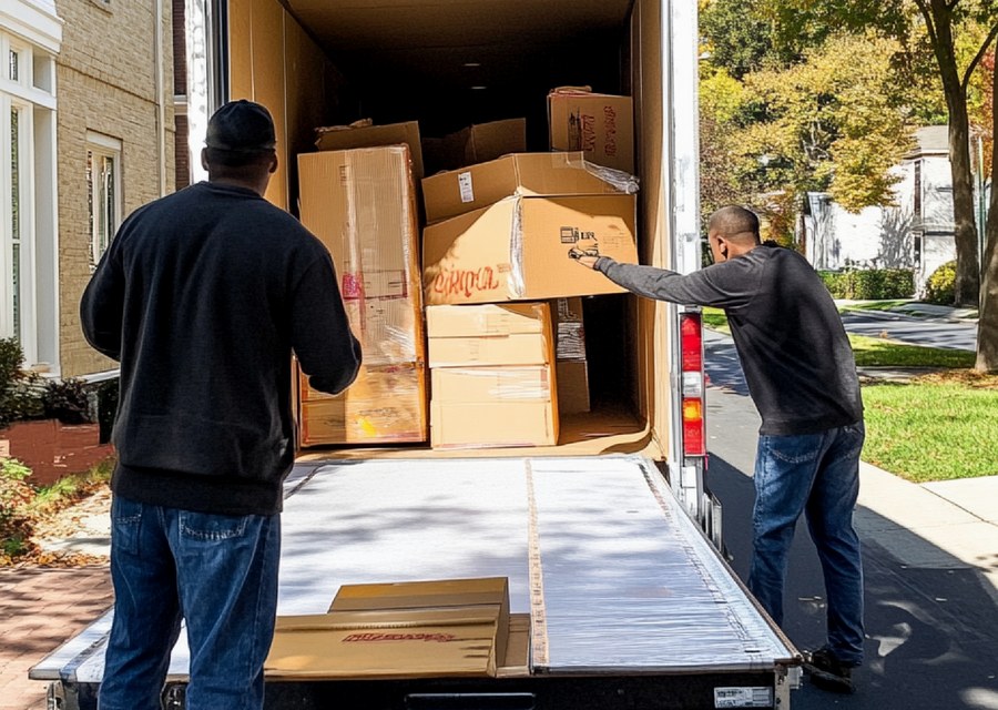 Packed moving truck ready for cross-country transport