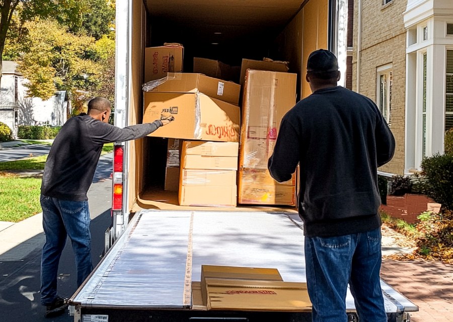 Packed moving truck ready for cross-country transport