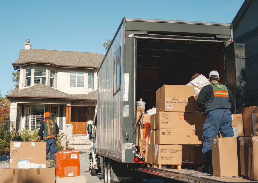 Packed moving truck ready for cross-country transport