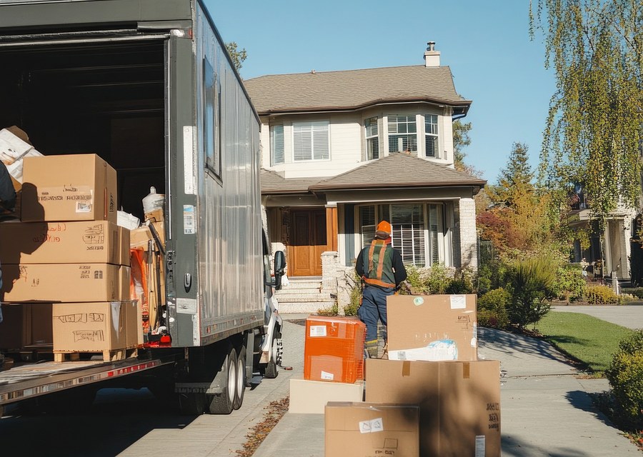 Packed moving truck ready for cross-country transport