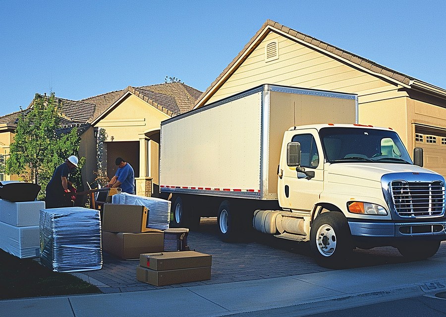 Packed moving truck ready for cross-country transport