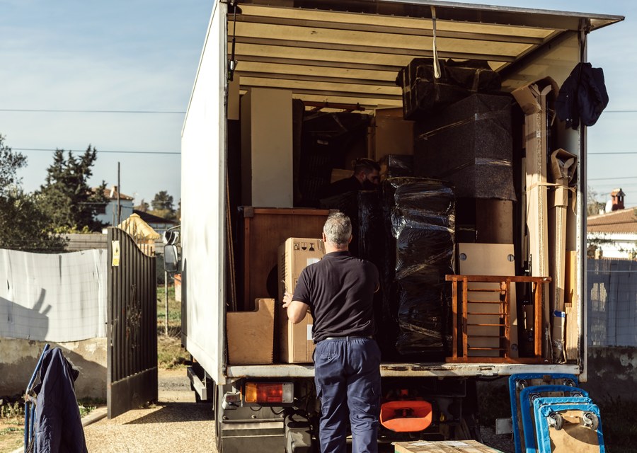Packed moving truck ready for cross-country transport