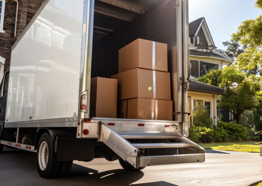 Packed moving truck ready for cross-country transport
