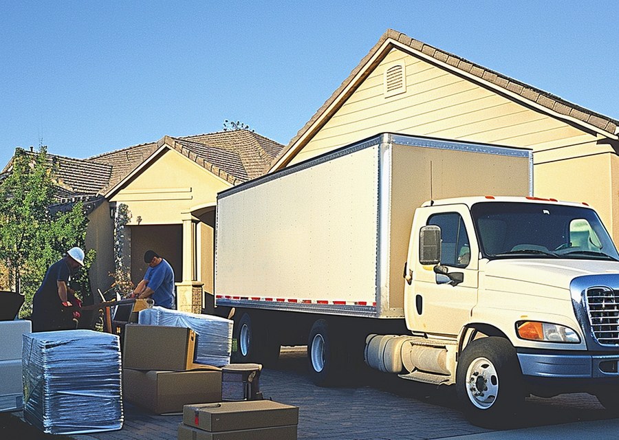 Packed moving truck ready for cross-country transport