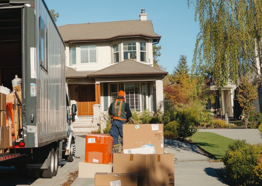 Packed moving truck ready for cross-country transport