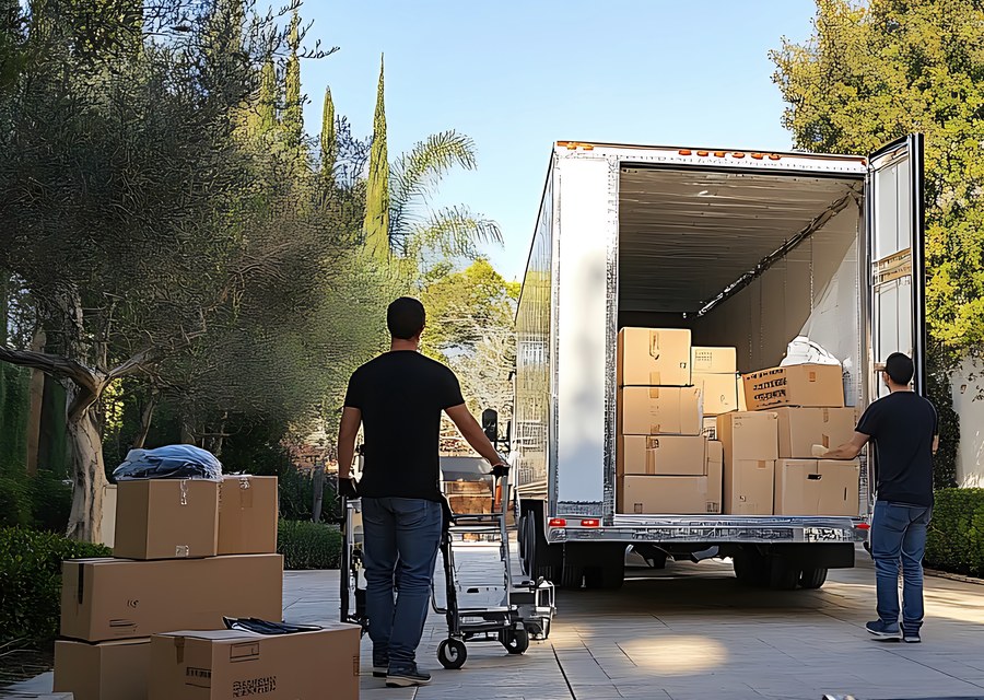 Packed moving truck ready for cross-country transport