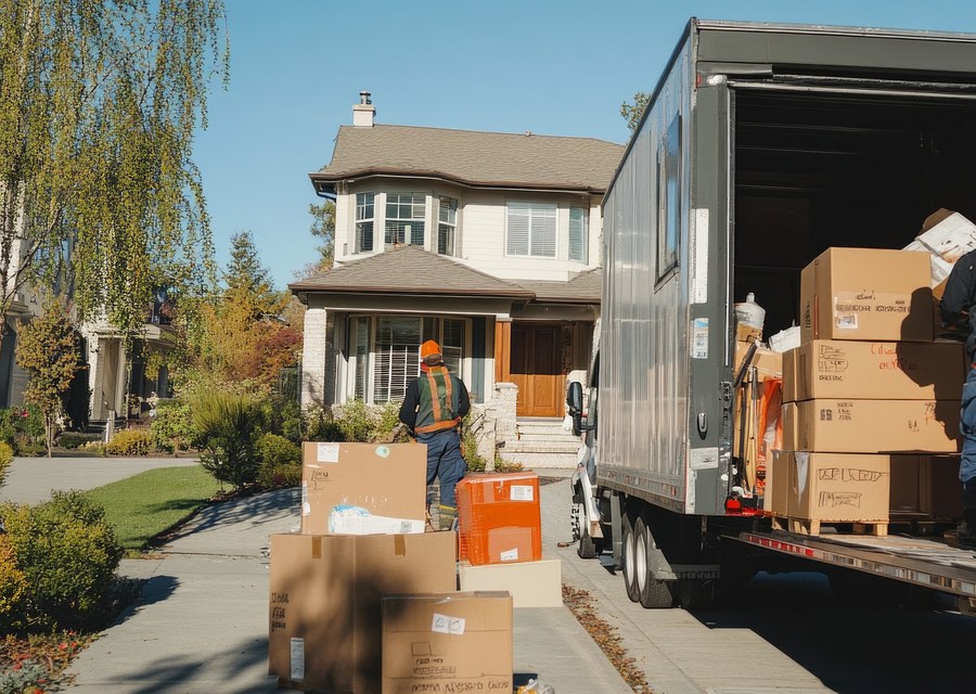 Packed moving truck ready for cross-country transport