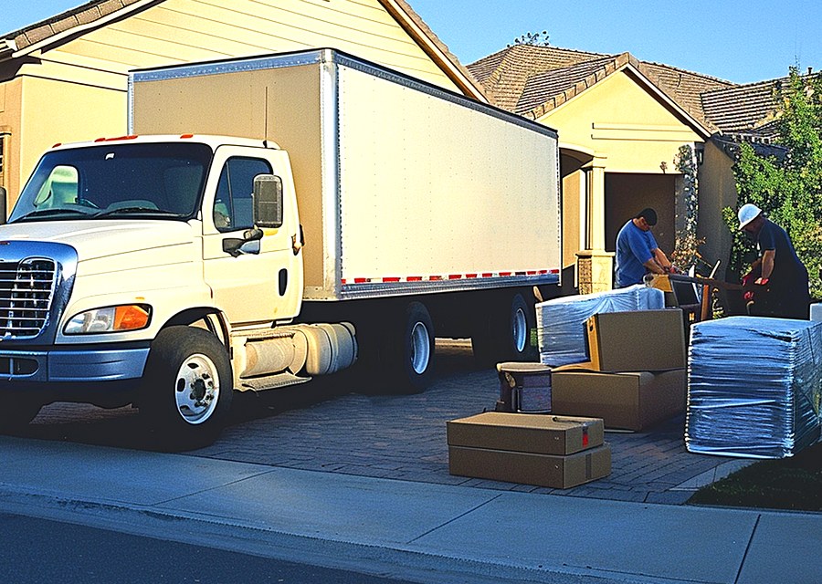 Packed moving truck ready for cross-country transport