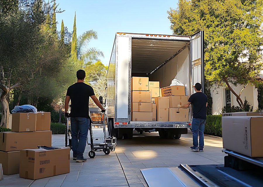 Packed moving truck ready for cross-country transport