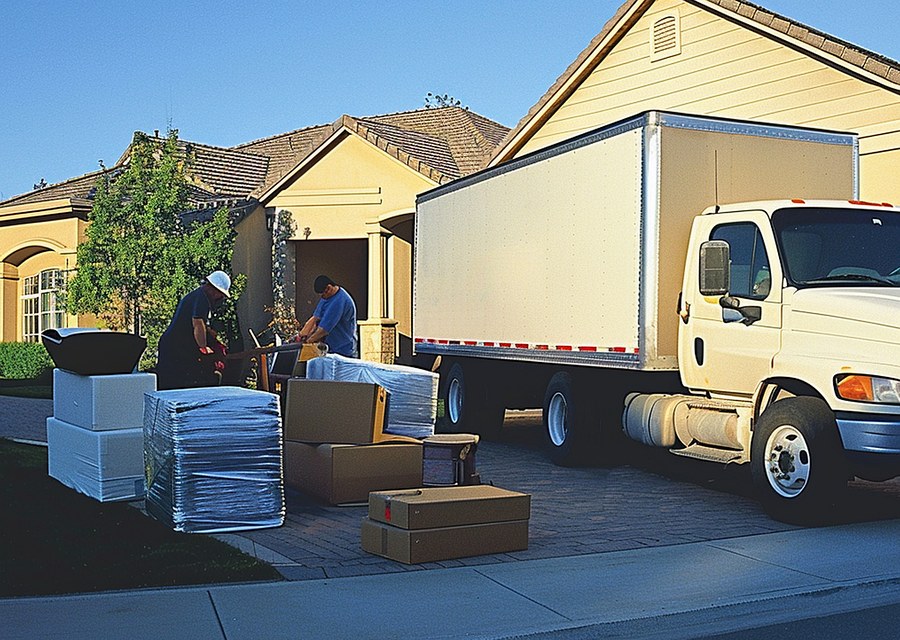 Packed moving truck ready for cross-country transport