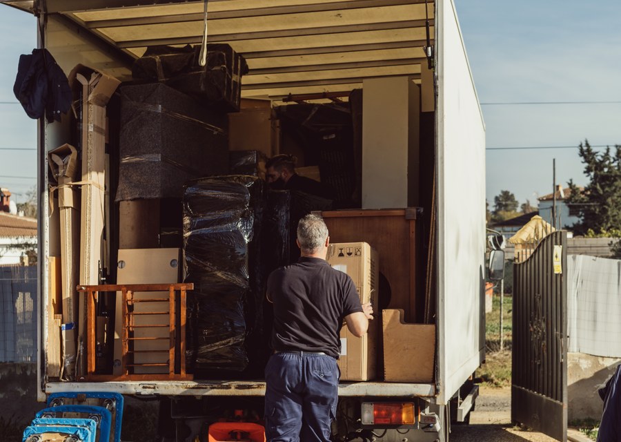 Packed moving truck ready for cross-country transport