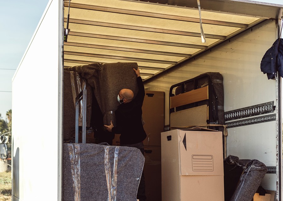 Packed moving truck ready for cross-country transport