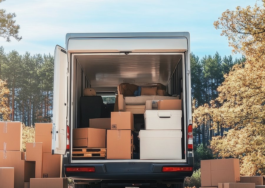 Packed moving truck ready for cross-country transport