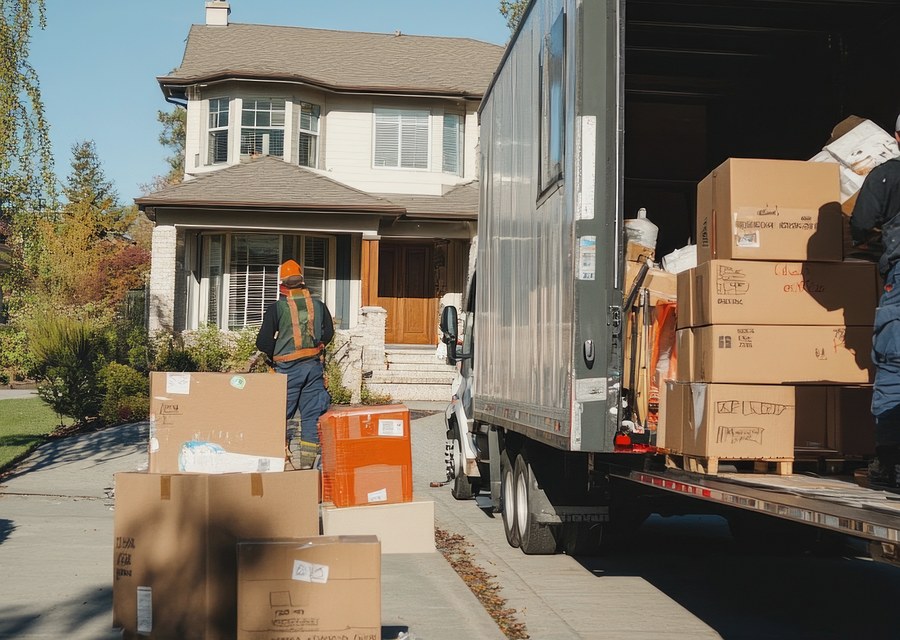 Packed moving truck ready for cross-country transport