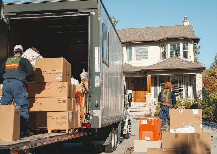 Packed moving truck ready for cross-country transport