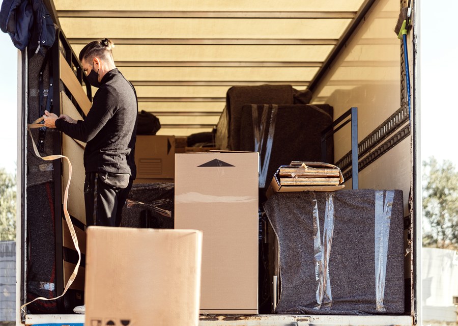Packed moving truck ready for cross-country transport