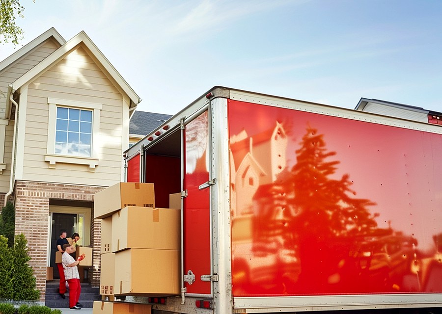 Packed moving truck ready for cross-country transport