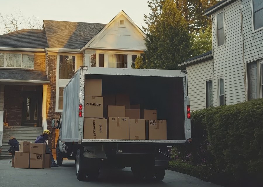 Packed moving truck ready for cross-country transport