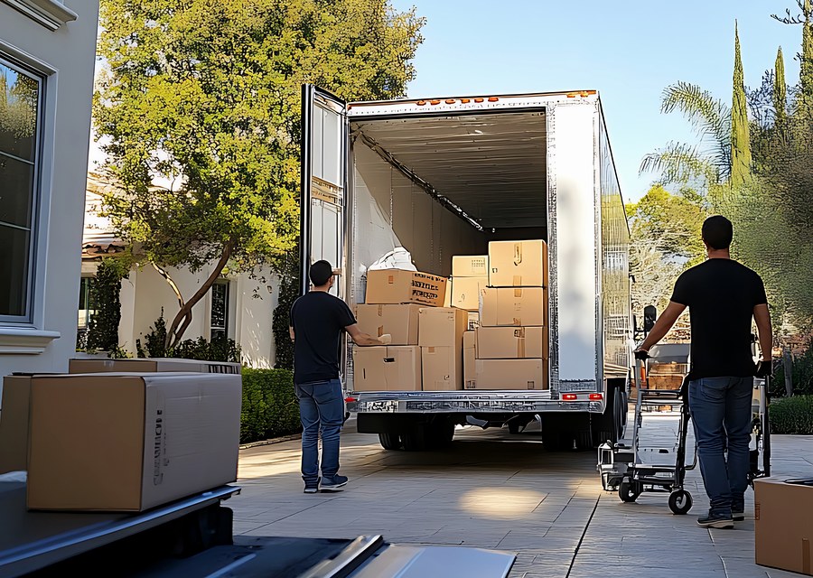 Packed moving truck ready for cross-country transport