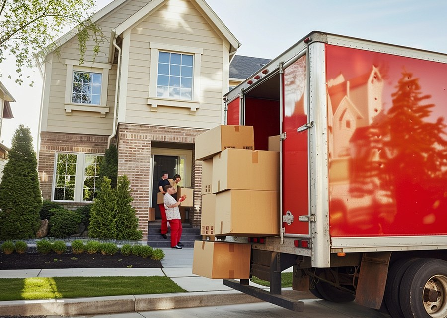 Packed moving truck ready for cross-country transport