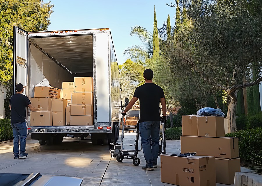 Packed moving truck ready for cross-country transport