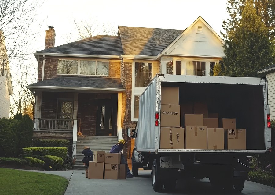 Packed moving truck ready for cross-country transport