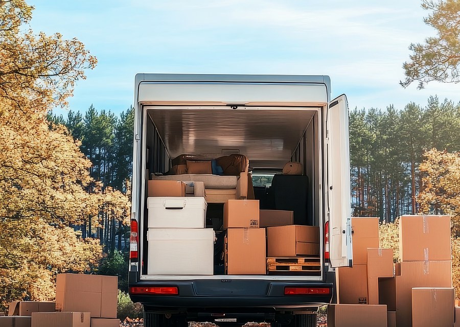 Packed moving truck ready for cross-country transport