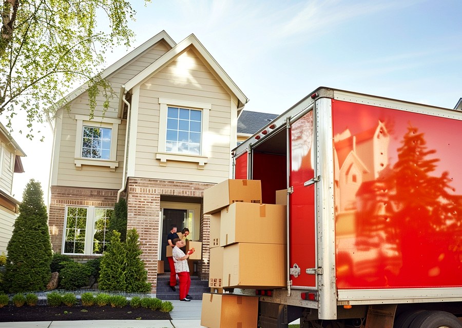 Packed moving truck ready for cross-country transport