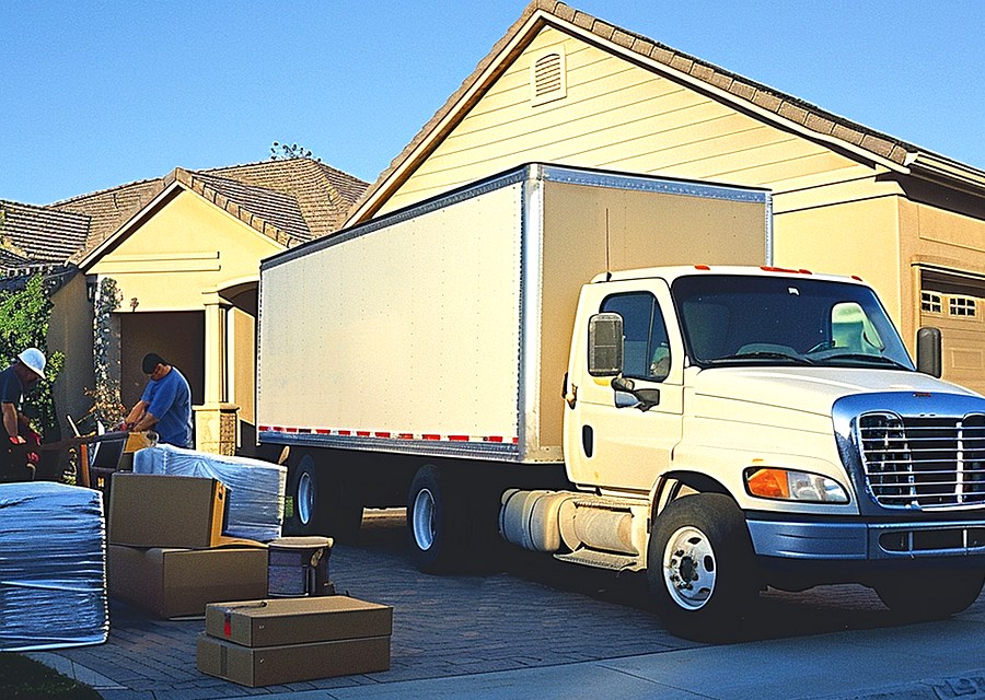 Packed moving truck ready for cross-country transport