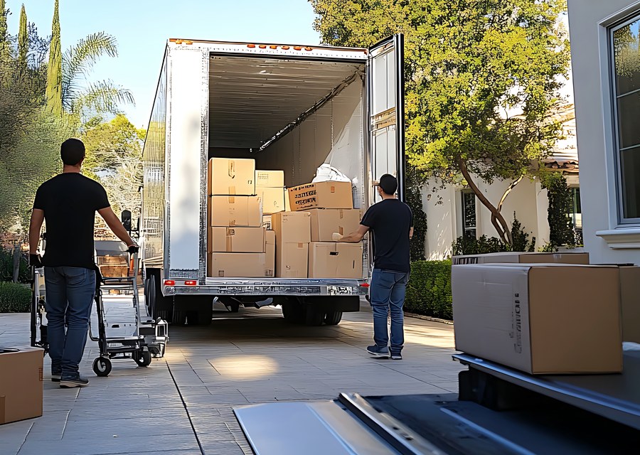 Packed moving truck ready for cross-country transport