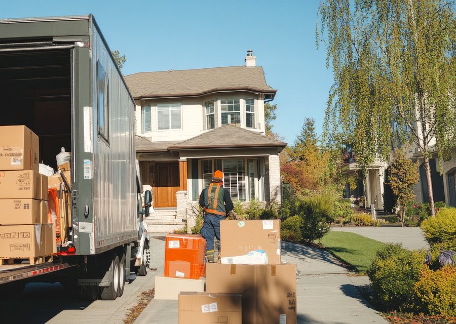 Packed moving truck ready for cross-country transport