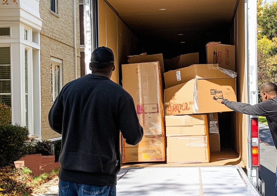 Packed moving truck ready for cross-country transport