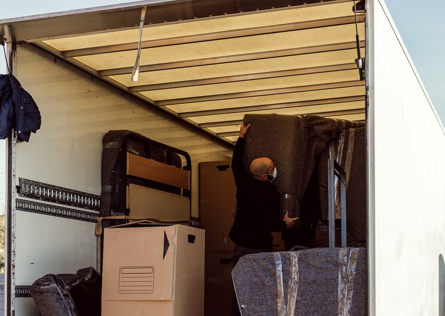 Packed moving truck ready for cross-country transport