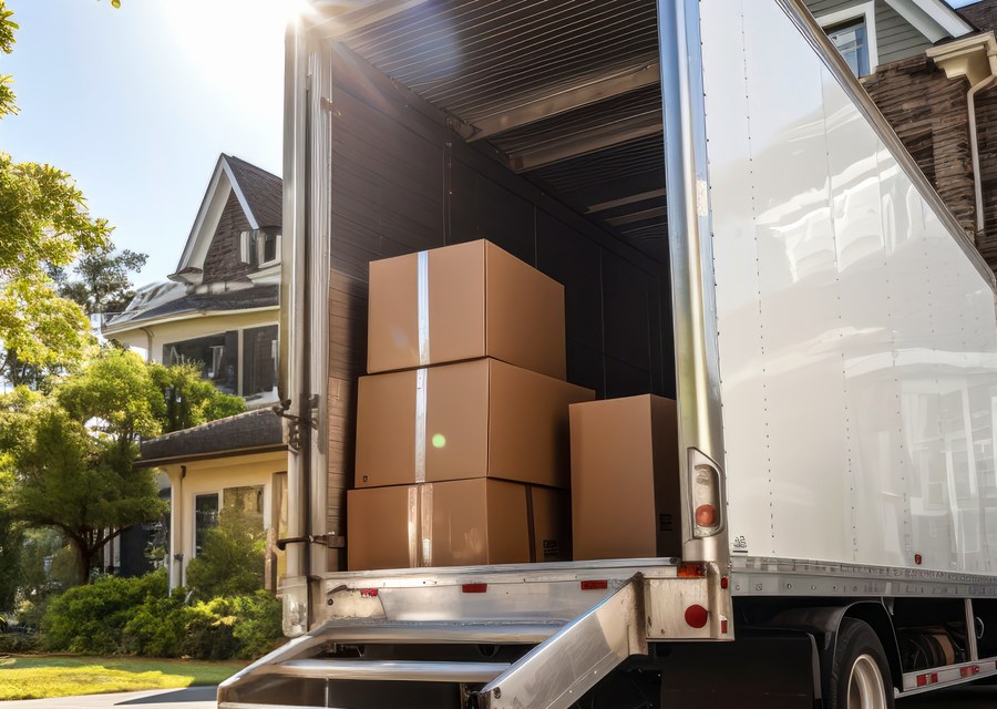 Packed moving truck ready for cross-country transport