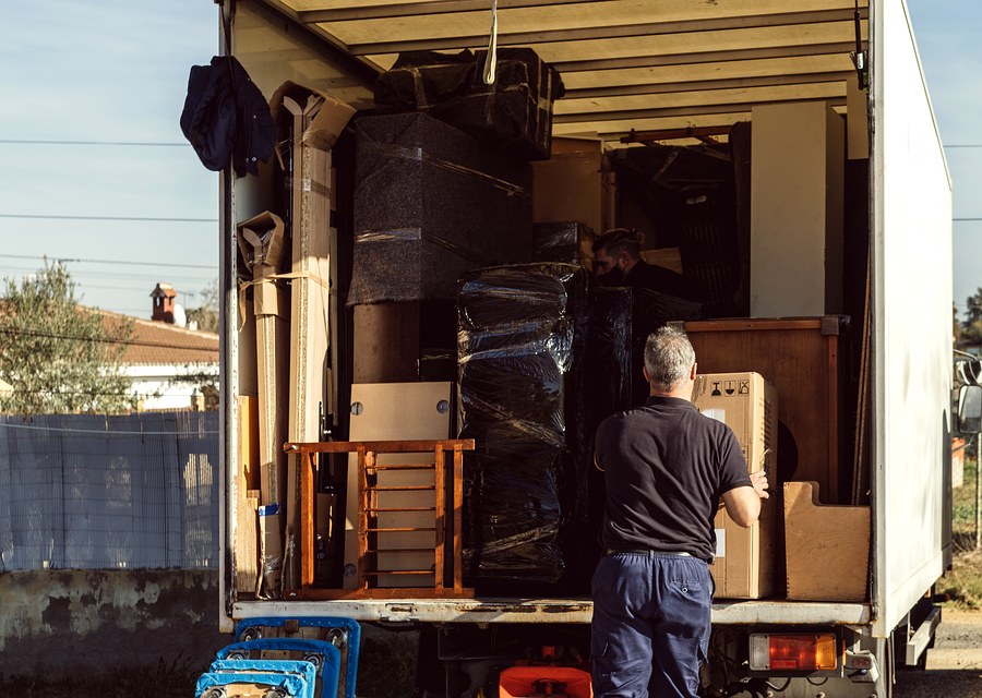 Packed moving truck ready for cross-country transport