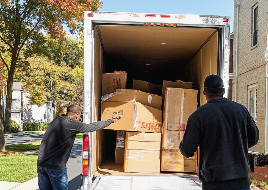 Packed moving truck ready for cross-country transport