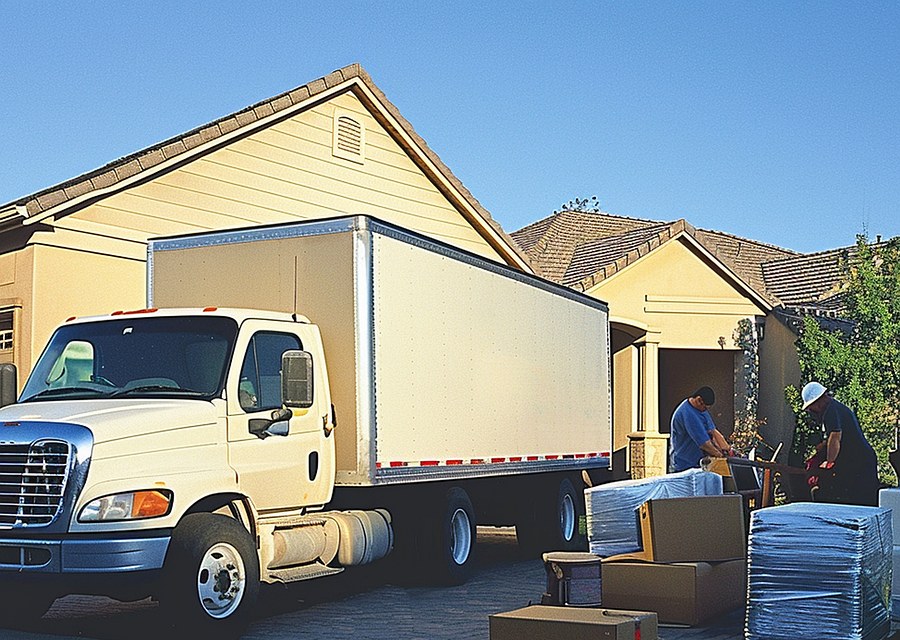 Packed moving truck ready for cross-country transport