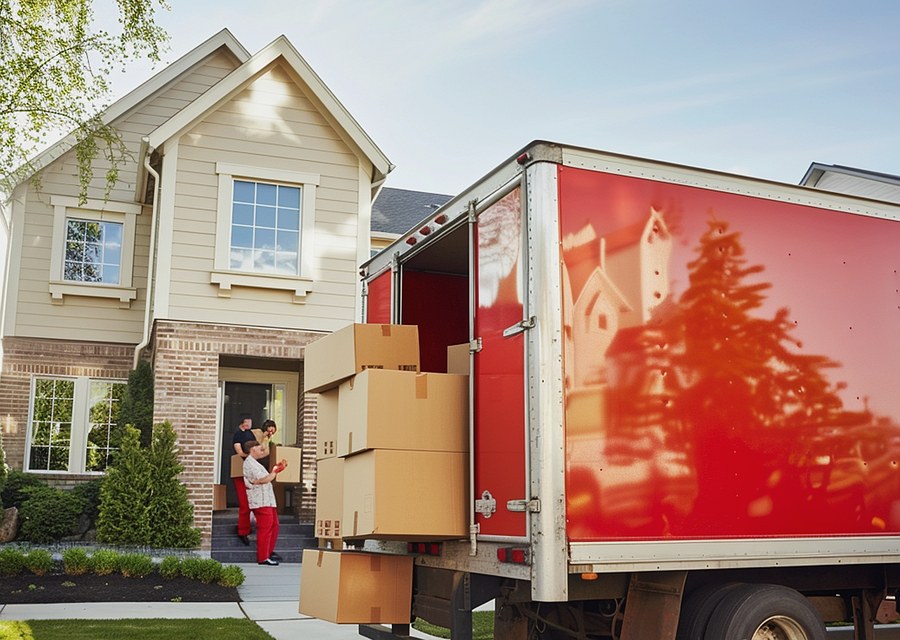 Packed moving truck ready for cross-country transport