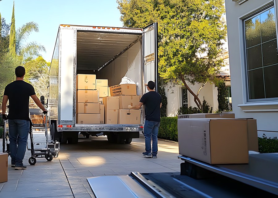 Packed moving truck ready for cross-country transport