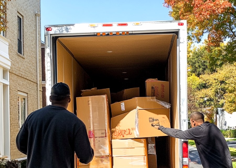 Packed moving truck ready for cross-country transport
