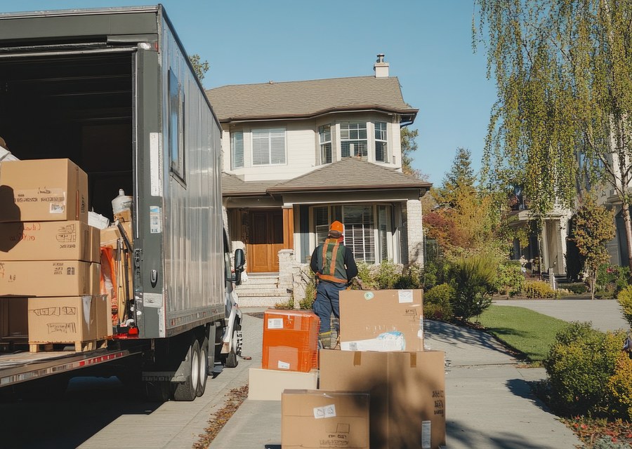 Packed moving truck ready for cross-country transport