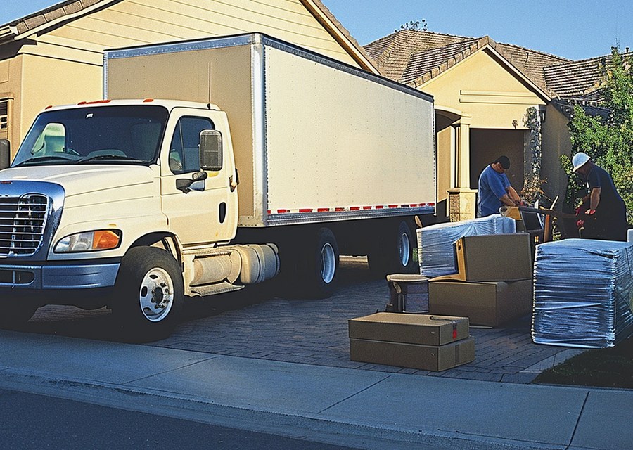Packed moving truck ready for cross-country transport