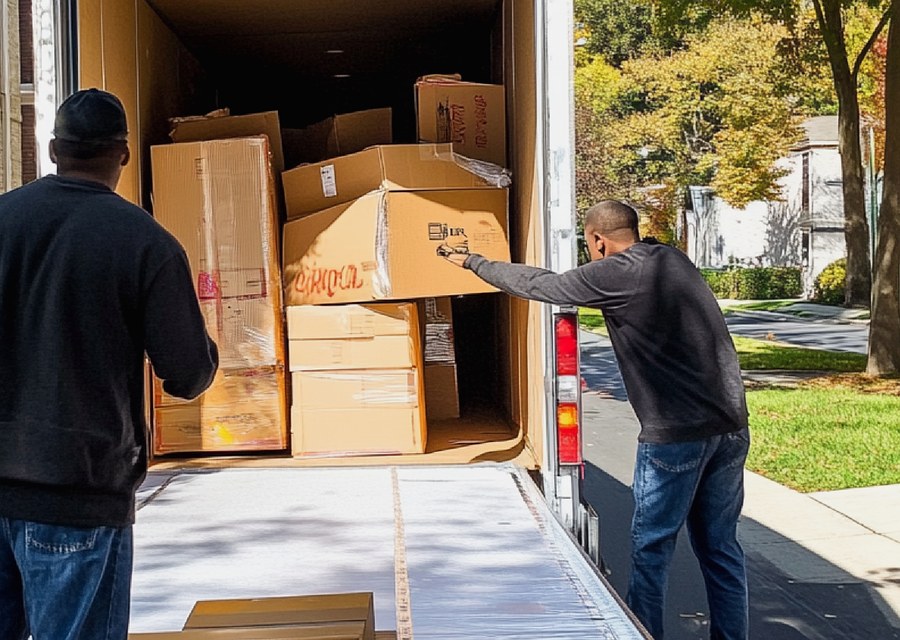 Packed moving truck ready for cross-country transport