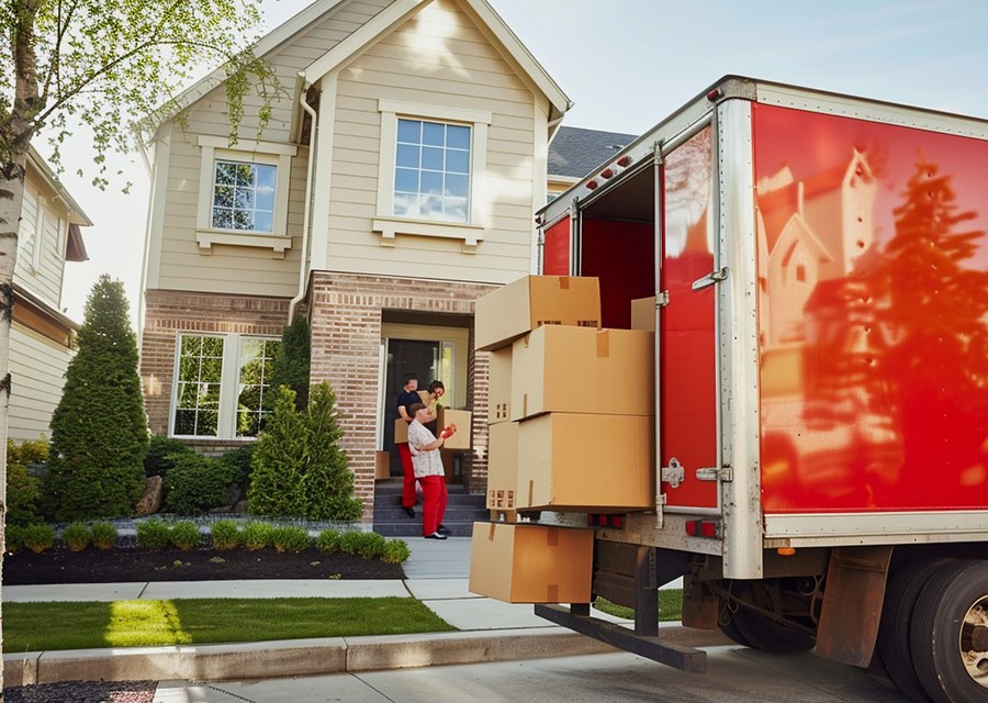 Packed moving truck ready for cross-country transport