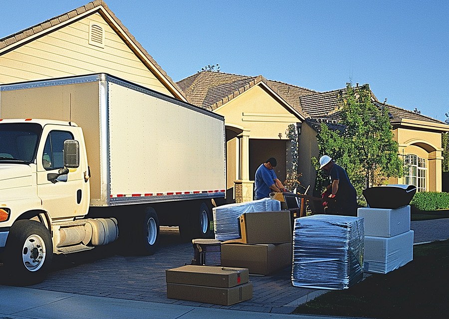 Packed moving truck ready for cross-country transport