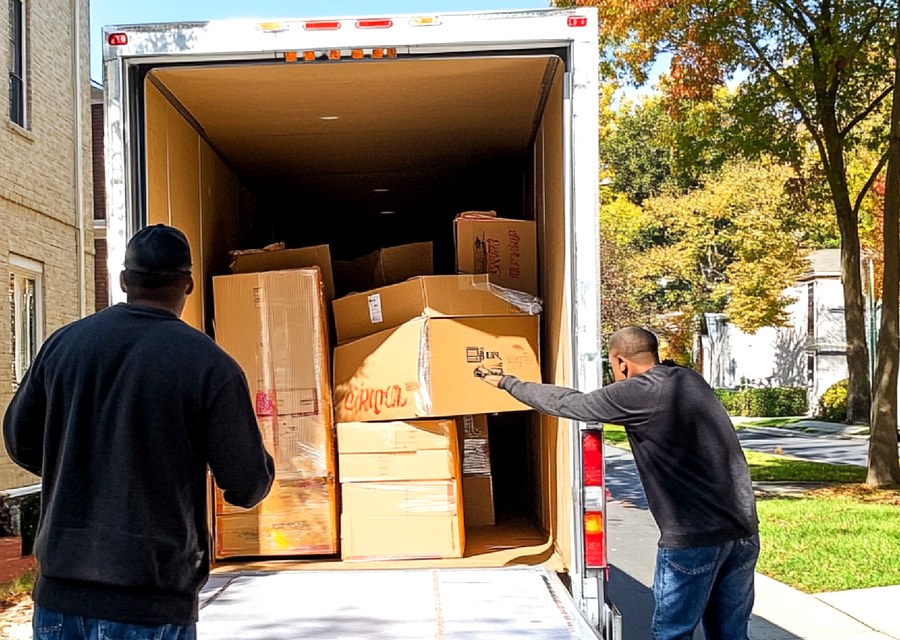 Packed moving truck ready for cross-country transport
