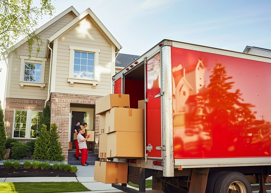 Packed moving truck ready for cross-country transport