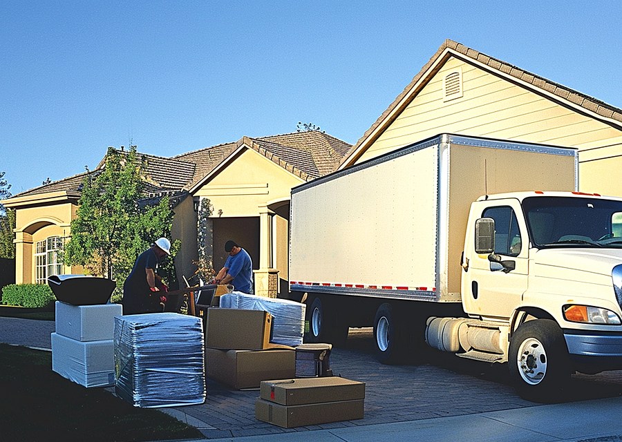 Packed moving truck ready for cross-country transport